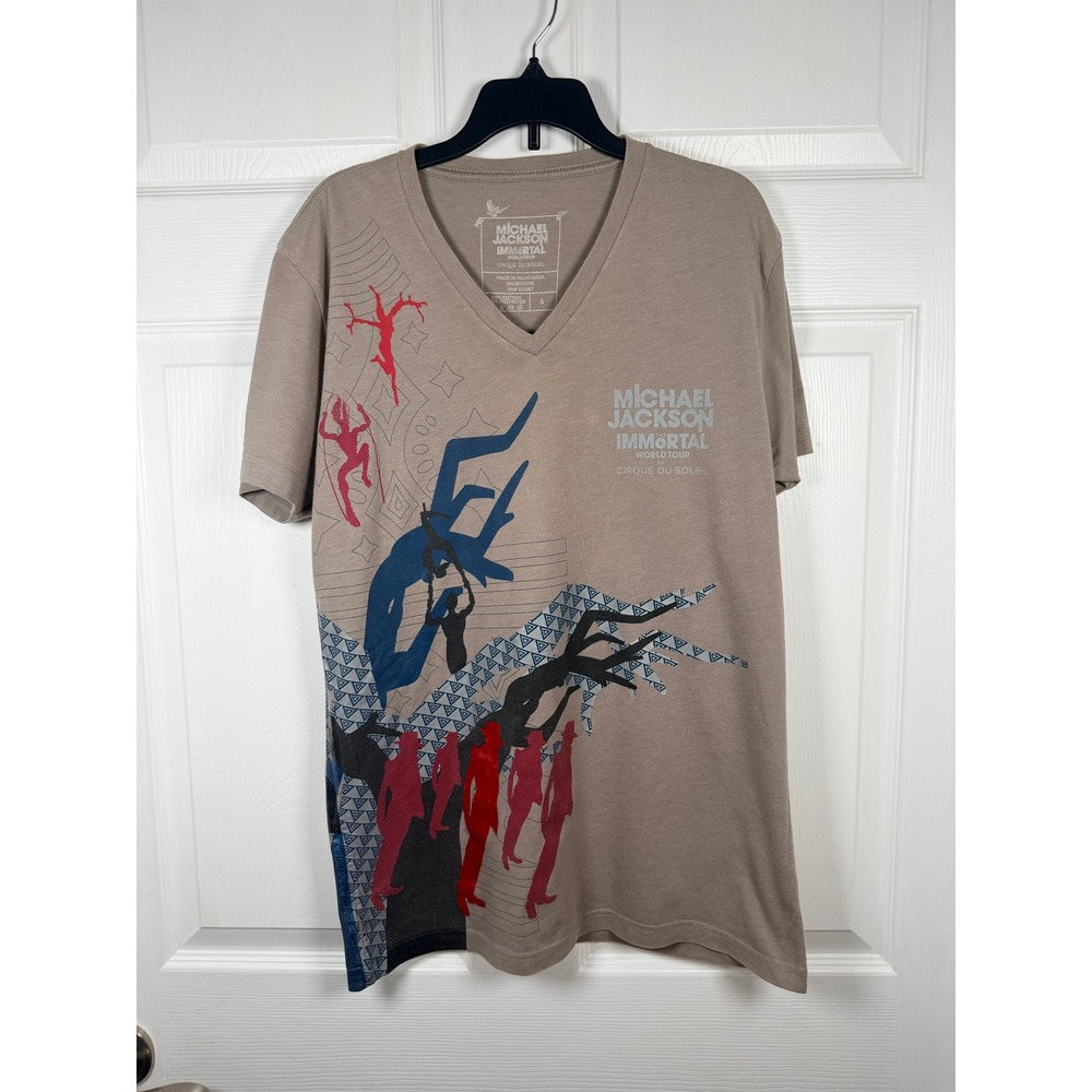 Michael Jackson Immortal World Tour  V-Neck Graphic T-Shirt Tan S